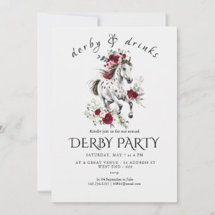 Derby-Party-Einladung – Floraler Pferdekopf mit Ro Einladung