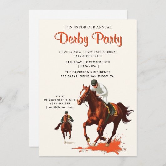 Derby Party Equestrian Einladung (Vorne/Hinten)