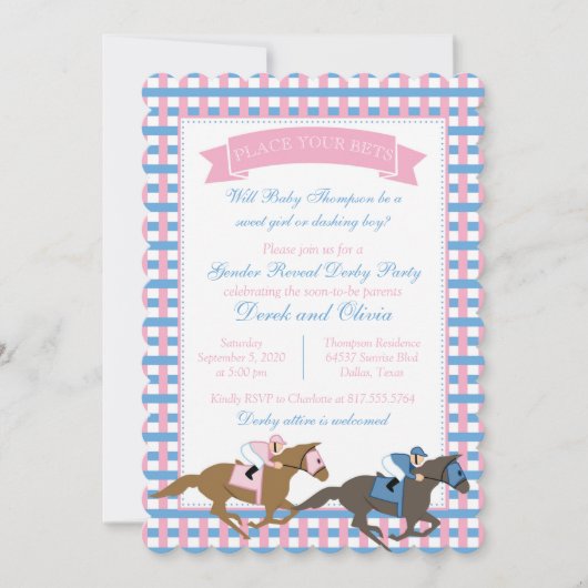 Derby Party Gender Reveal Baby Shower Einladung (Vorderseite)