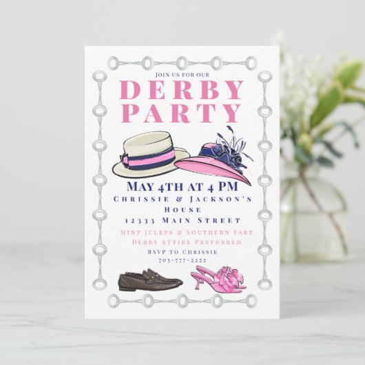 Derby Party Hat Shows Fashion Preppy Navy Einladung (Stehend Vorderseite)
