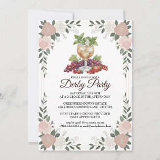 Derby Party Invitation Floral Mint Julep Design Einladung