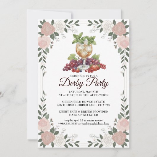 Derby Party Invitation Floral Mint Julep Design Einladung (Vorderseite)