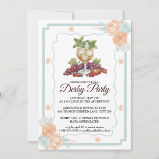 Derby Party Invitation with Horse & Floral Art Einladung