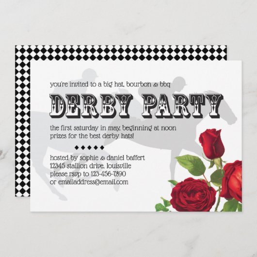 Derby Party Racehorse und Rose 2 Einladung (Vorne/Hinten)