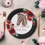 Derby Party Reitpferd Party personalisiert Pappteller<br><div class="desc">Derby Party Pferd Reittier Party personalisierte Teller Vorlage. Einfaches,  klassisches Pferdportrait mit rote Rosen-Blume.</div>