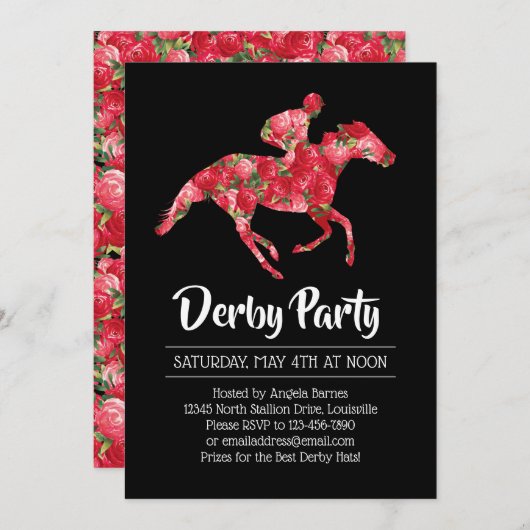 Derby Party Rote Rosen Racehorse 2 Einladung (Vorne/Hinten)