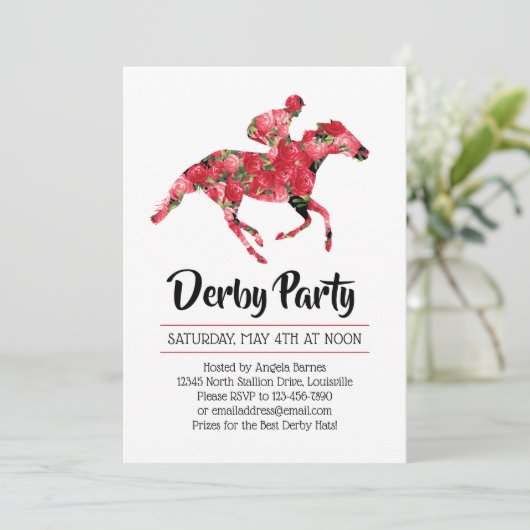 Derby Party Rote Rosen Racehorse Einladung (Stehend Vorderseite)