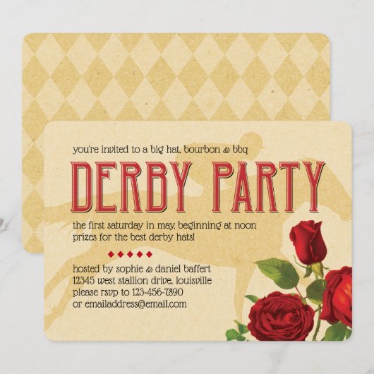 Derby Party Rote Rosen und Racehorse Einladung (Vorne/Hinten)