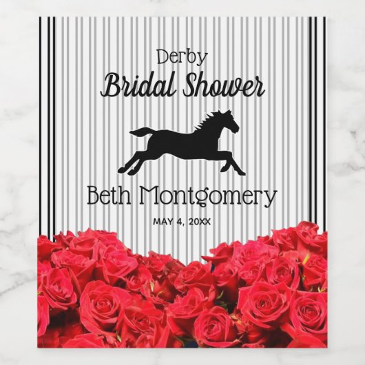 Derby Racehorse Rose Streifen Brautparty Weinetikett (Einzelnes Label)