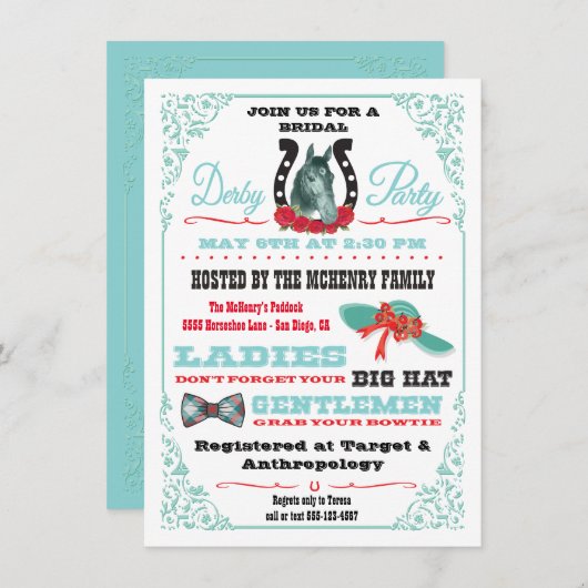 Derby Racing Brautparty Party Einladung (Vorne/Hinten)