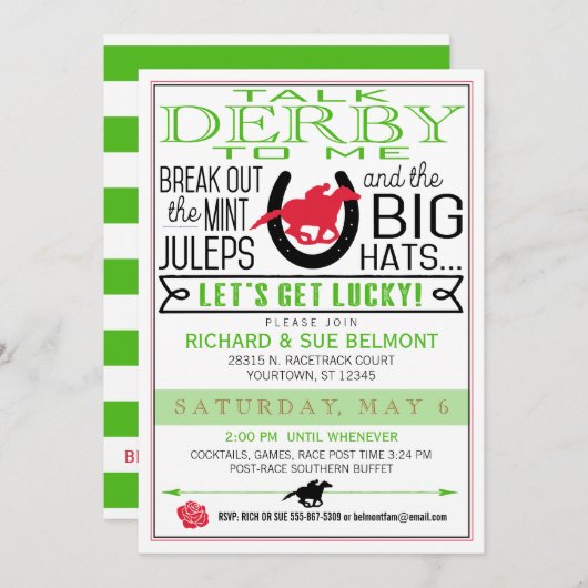 Derby Racing Party Black/Red/Kelly Einladung (Vorne/Hinten)