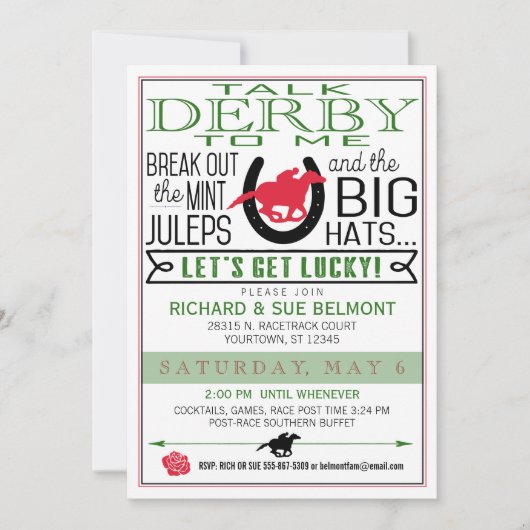 Derby Racing Party Blk/Red/Dk Kelly Einladung (Vorderseite)