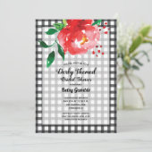 Derby Rose Gingham Brautparty Einladung (Stehend Vorderseite)