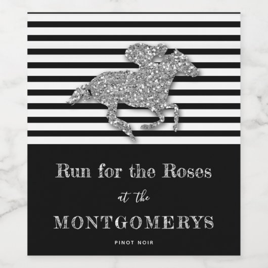 Derby Silver Racehorse and Jockey on Stripes Weinetikett (Einzelnes Label)