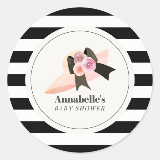 Derby Style Big Pink Hat Rose Baby Dusche Runder Aufkleber (Vorderseite)