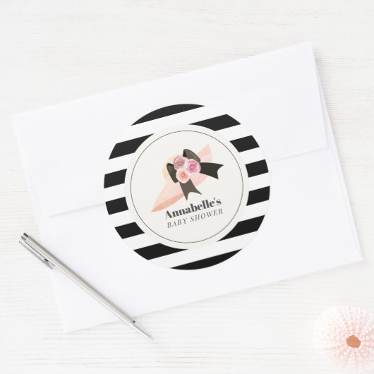 Derby Style Big Pink Hat Rose Baby Dusche Runder Aufkleber (Umschlag)