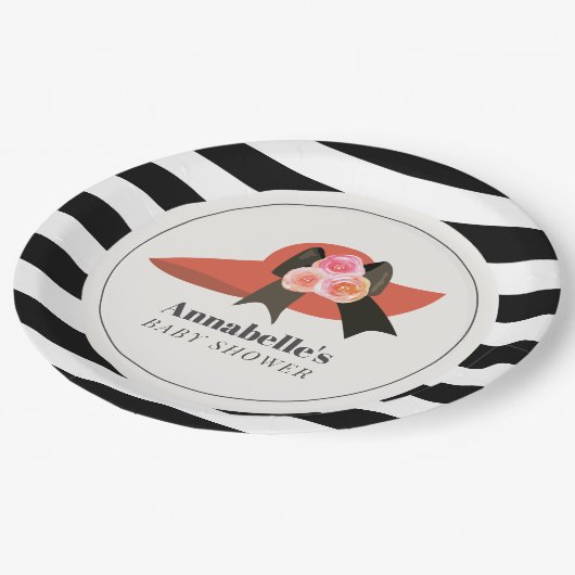 Derby Style Big Red Hat Rose Baby Dusche Pappteller (Schrägansicht)