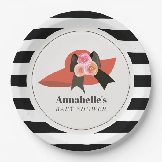Derby Style Big Red Hat Rose Baby Dusche Pappteller (Vorderseite)