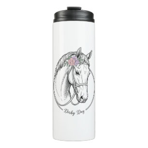 Derby-Tag Vintage Gravur Pferd Blumen Design Thermosbecher