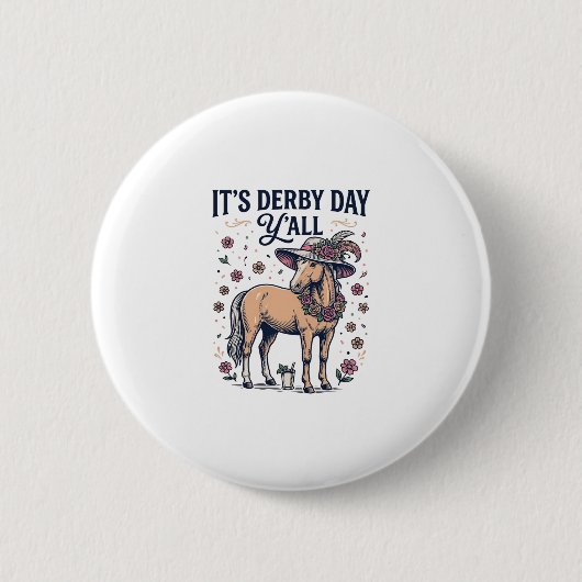 Derby-Tag Y’all Pferd Blumenhut Button (Vorderseite)