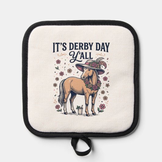 Derby Tag Y’all Pferd Blumenhut Topflappen (Vorderseite)