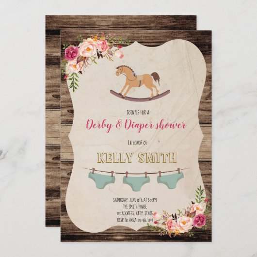 Derby und Windeln Party Einladung (Vorne/Hinten)