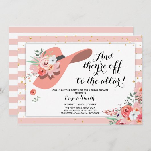 Derby Wear a Hat Horse Rose Gold Brautparty Einladung (Vorne/Hinten)