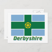 Derbyshire-Flagge mit Namen Postkarte (Vorne/Hinten)