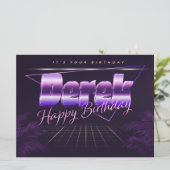Derek Name Vorname lila retro Karte Geburtstag (Stehend Vorderseite)