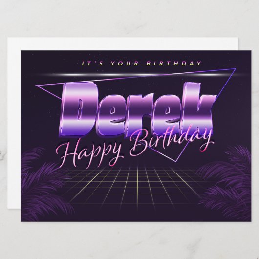 Derek Name Vorname lila retro Karte Geburtstag (Vorne/Hinten)