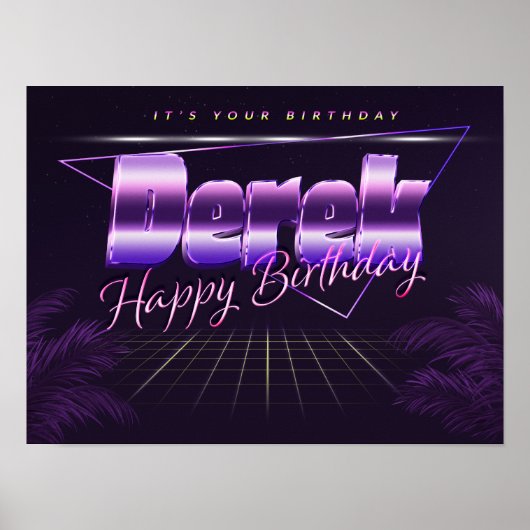 Derek Name Vorname lila retro Poster Geburtstag (Vorne)