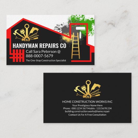 Derelict Zuhause Handyman Service Visitenkarte (Vorne/Hinten)