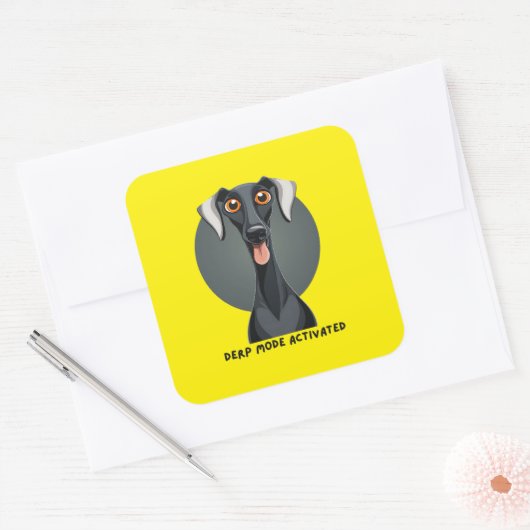 "Derp Mode Activated" Hund Quadratischer Aufkleber (Umschlag)