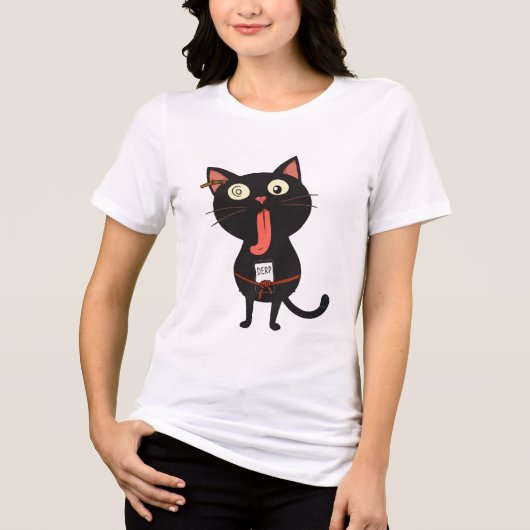 Derpy Black Cat mit goofy Expression Tri-Blend Shirt (Vorderseite)