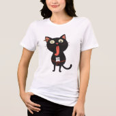 Derpy Black Cat mit goofy Expression Tri-Blend Shirt (Vorderseite)