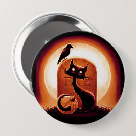 Derpy Halloween Cat von einem Grabstein Button