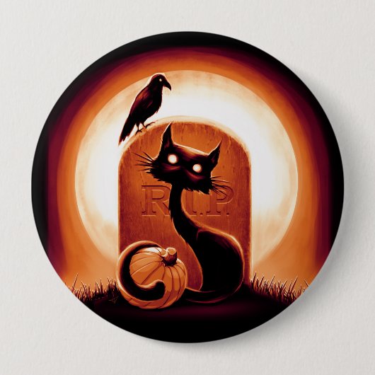 Derpy Halloween Cat von einem Grabstein Button (Vorderseite)