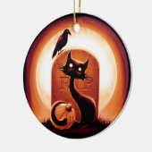 Derpy Halloween Cat von einem Grabstein Keramik Ornament (Links)