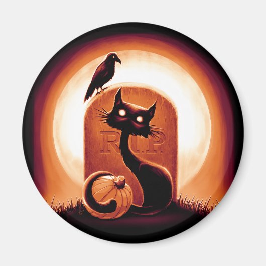 Derpy Halloween Cat von einem Grabstein Magnet (Vorne)