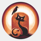 Derpy Halloween Cat von einem Grabstein Runder Aufkleber (Vorderseite)