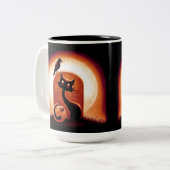 Derpy Halloween Cat von einem Grabstein Zweifarbige Tasse (Vorderseite Links)