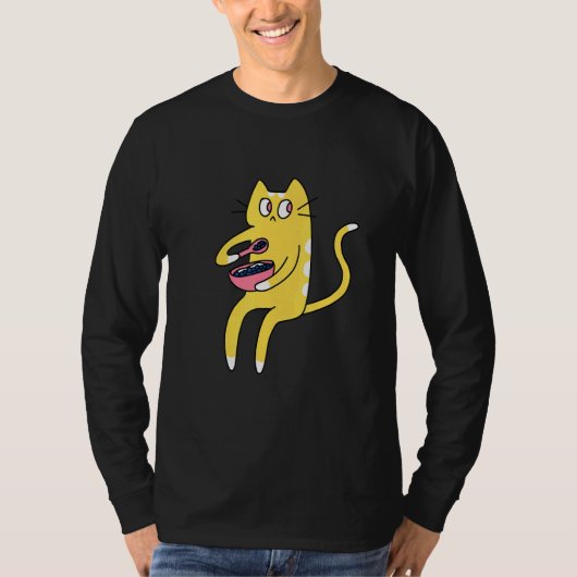 Derpy Kitty Yellow and White Cat Eating Cereal T-Shirt (Vorderseite)
