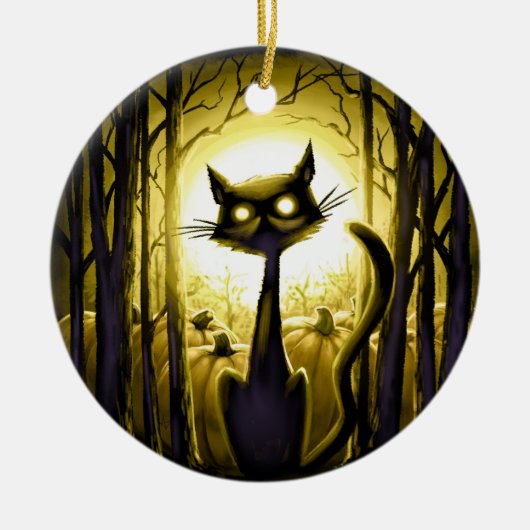 Derpy Little Halloween Cat in einem Pumpkinpflaste Keramik Ornament (Vorne)