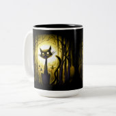Derpy Little Halloween Cat in einem Pumpkinpflaste Zweifarbige Tasse (Vorderseite Links)