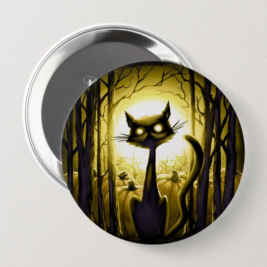 Derpy wenig Halloween-Katze in einem Button (Vorne & Hinten)