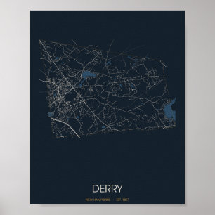 Derry New Hampshire Straßenkarte Poster (Nacht)