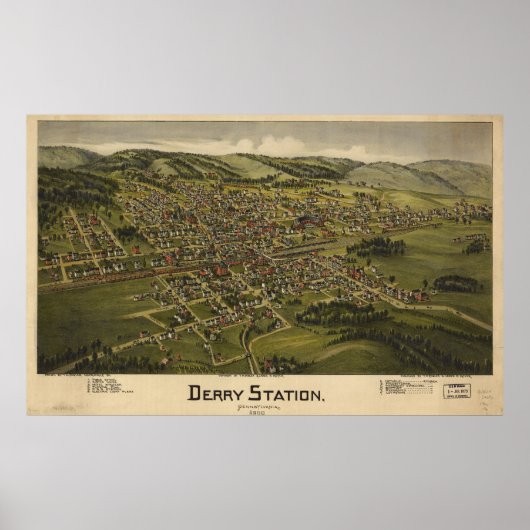 Derry Pennsylvania 1900 Antique Panoramabalkarte Poster (Vorne)