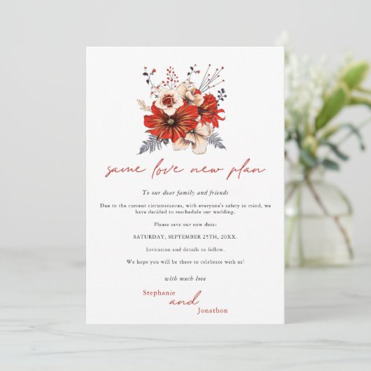 Derselbe Liebe neuer Plan Florals Cream Rot Datum Save The Date (Stehend Vorderseite)