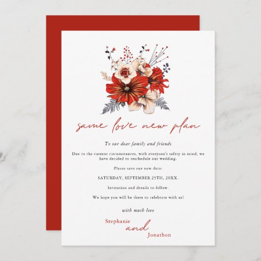 Derselbe Liebe neuer Plan Florals Cream Rot Datum Save The Date (Vorne/Hinten)