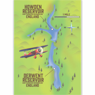 Derwent & Howden Reservoirs Kartenplakat Aufkleber